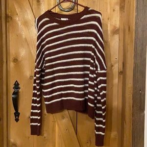 So L Burgundy and White Striped Sweater